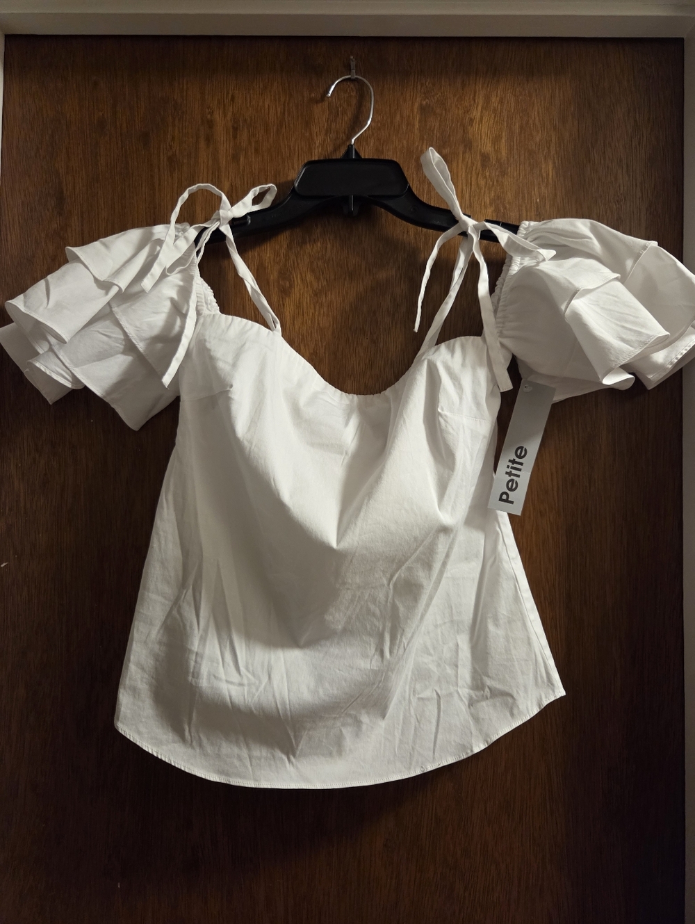 NWT WHBM White Puff-Sleeve Tie-Strap Top - Petite Size 0P